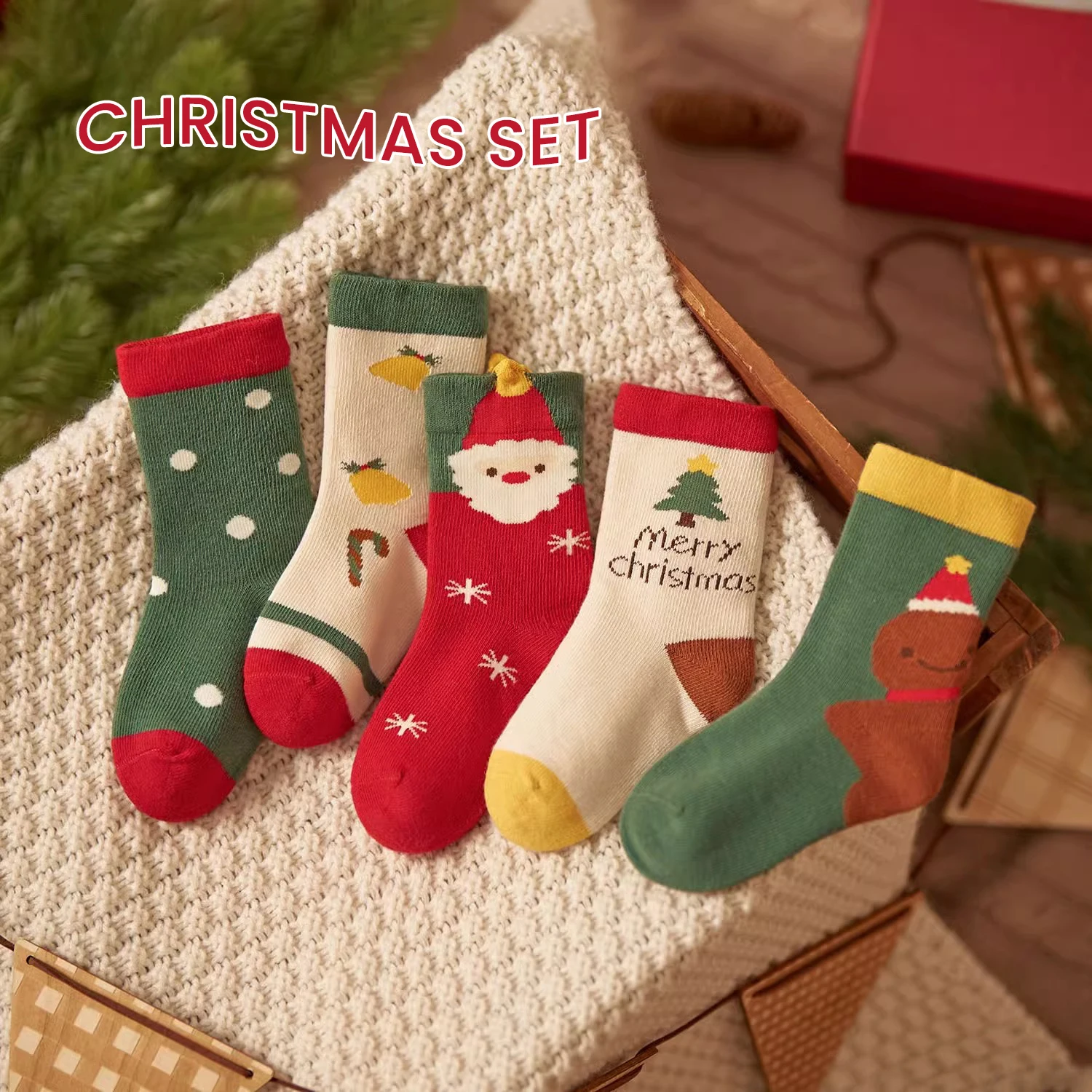 厚手のミディアムチューブストッキング,伸縮性の高いソックス,柔らかく快適,非常に赤い色,5ペア,1〜8歳