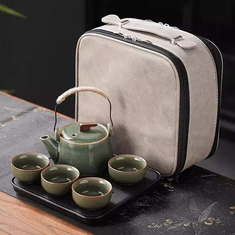 Geyao Travel Tea Set Outdoor Portable One Pot Two Cups Light Luxury High-end Ceramic Teapot Teacup Kung Fu Infuser Gift Tea Tray