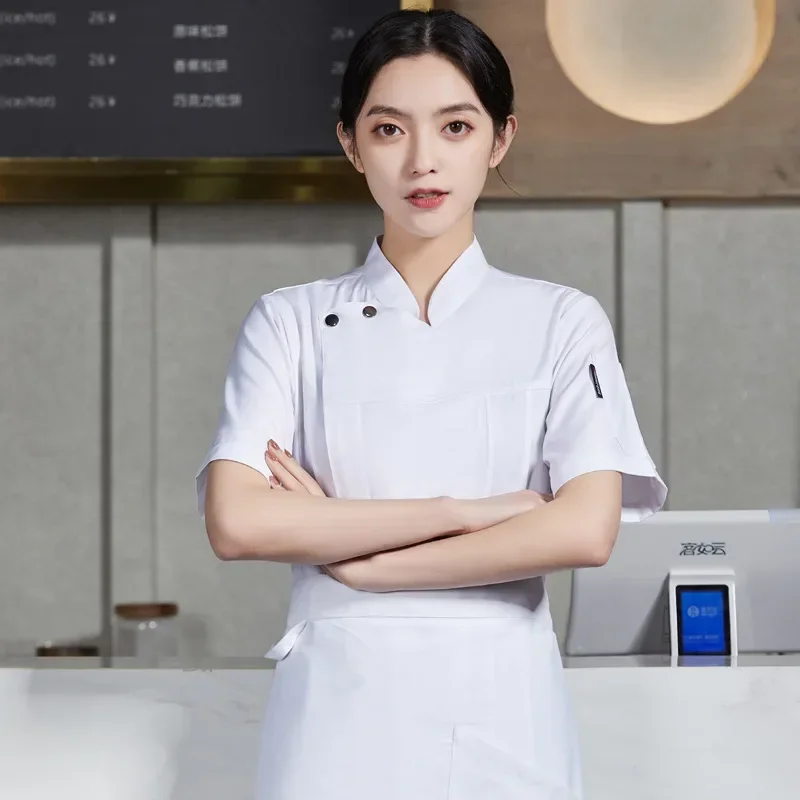 コーヒーショップシェフ制服ホテルスタッフ作業服男フードサービスウェイター制服半袖シャツ通気性シェフジャケット服