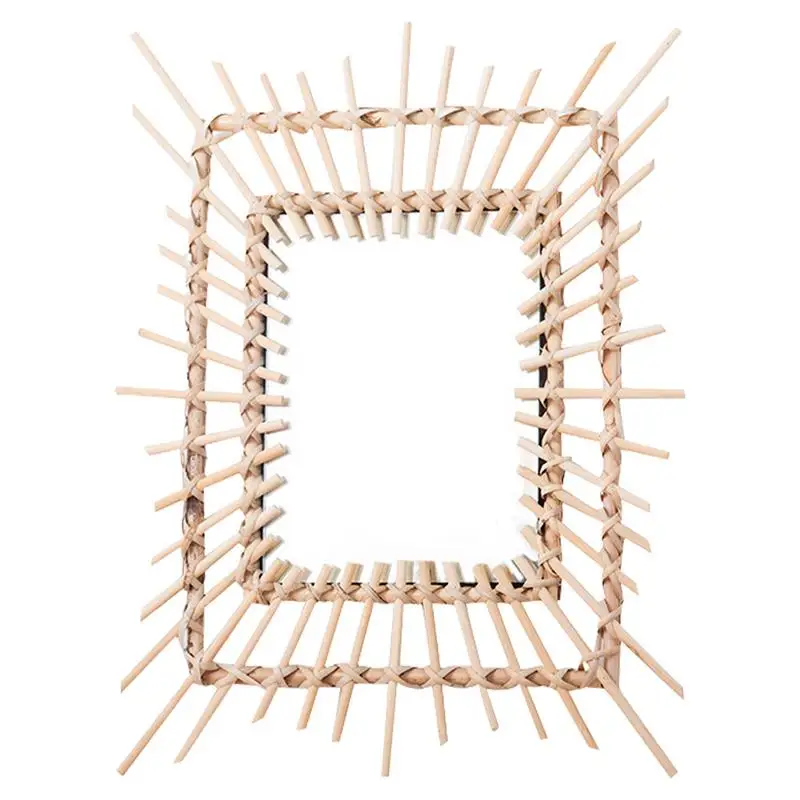 Woven Mirror Decor Vintage Style Wall-Mounted Mirror Wall Decor Bamboo Frame Woven Mirror For Bedroom Bathroom