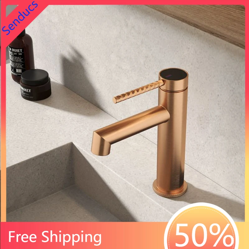 

Brushed Rose Gold Bathroom Basin Sink Faucet Quality Stainless Steel Hot Cold Bathroom Water Mixer Tap Single Handle Basin Taps