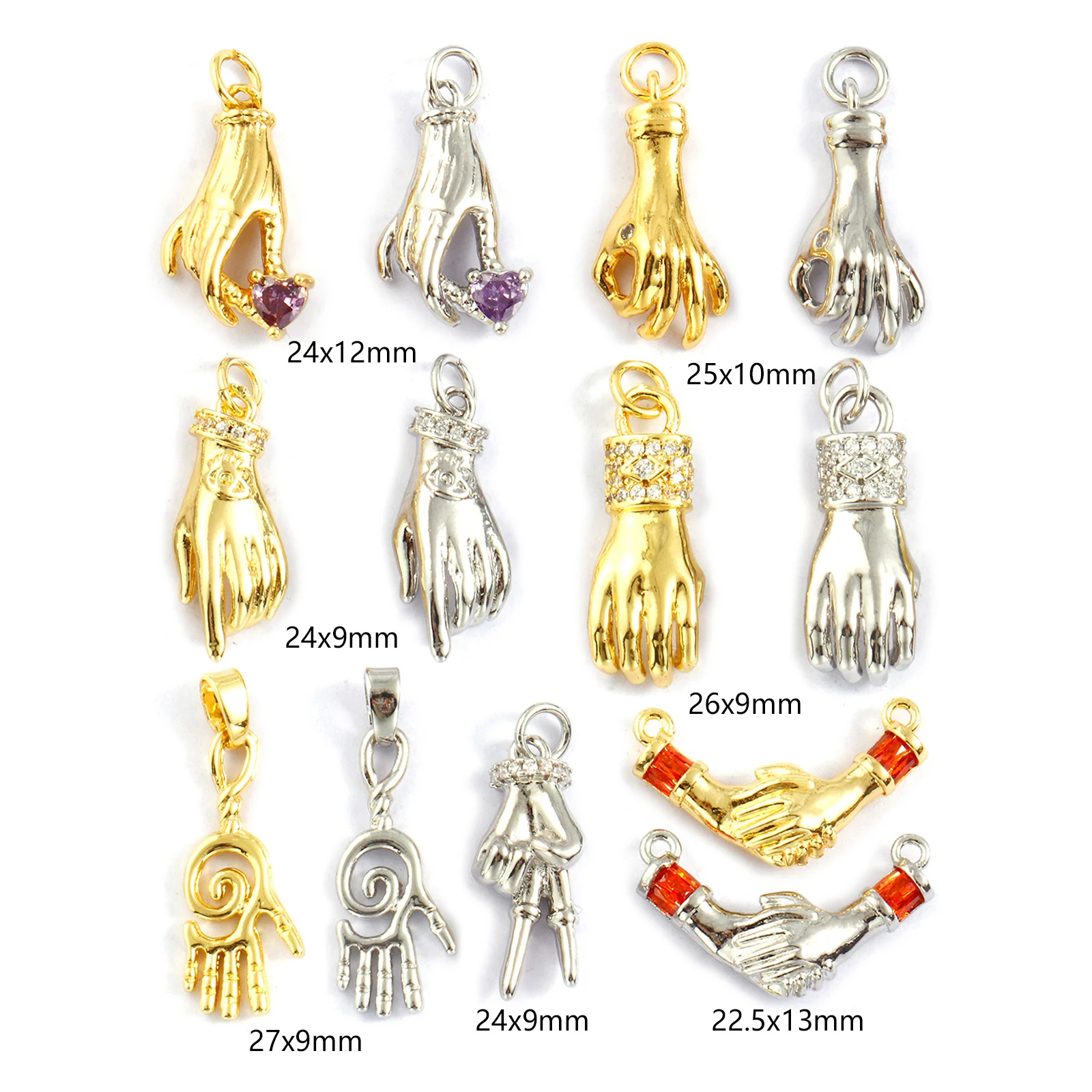 2 Pcs Brass Charms Gold Plated Hand Sign Gesture Heart OK Handshake Shape Hand Pendants For DIY Necklace Jewelry Making Findings
