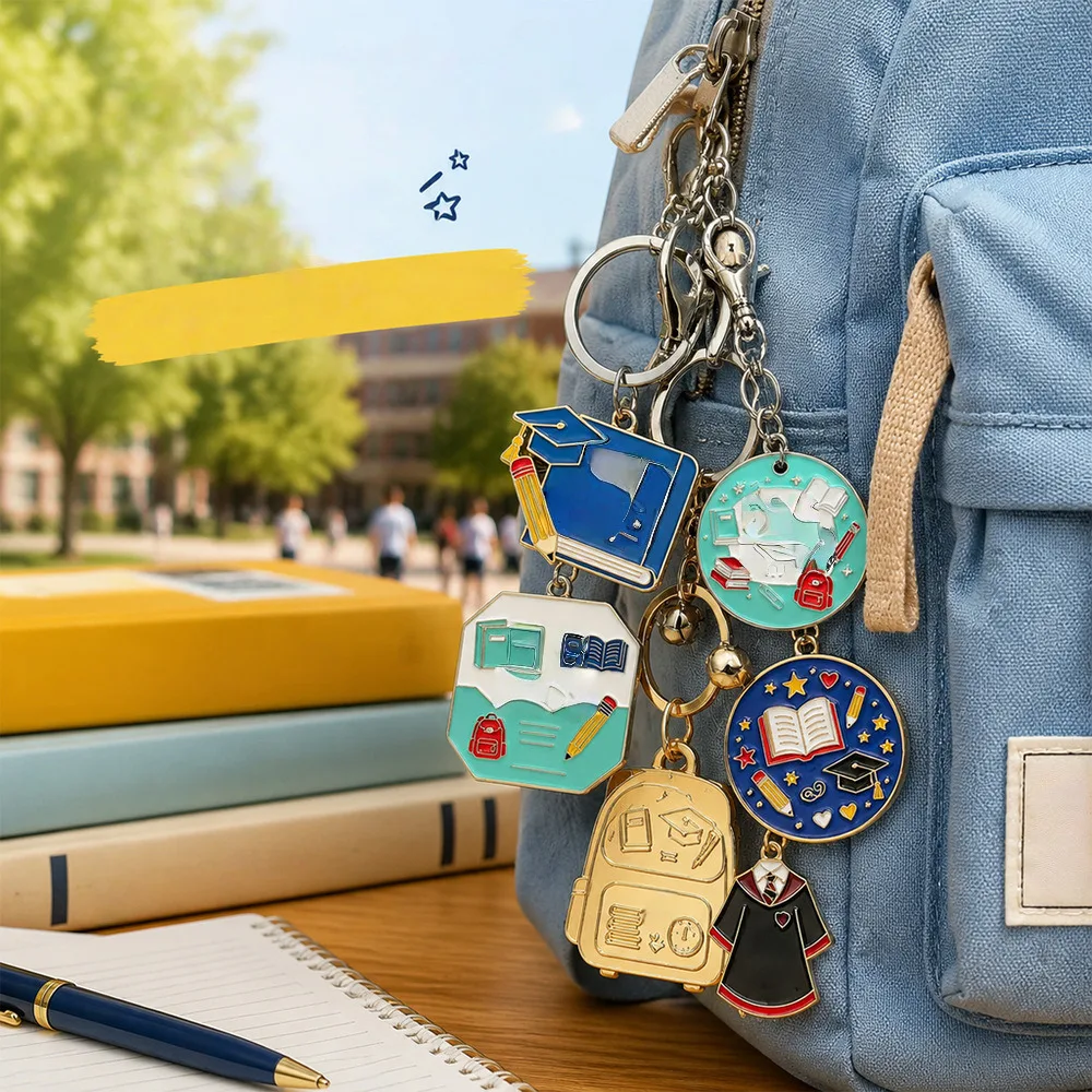 Cross border personalized keychain, back to school alloy pendant, campus time student backpack accessories