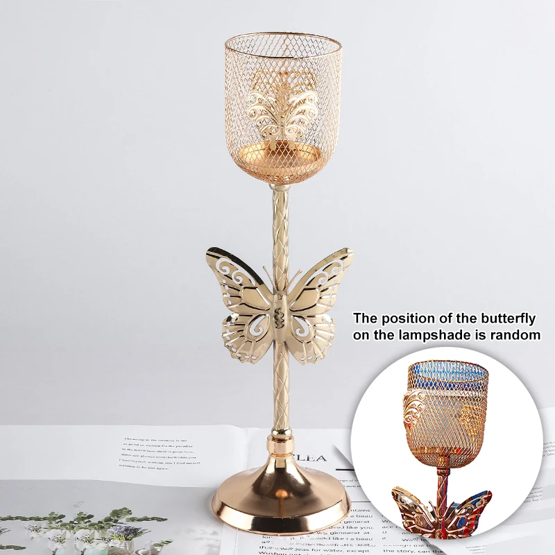 Golden Metal Butterfly Crystal Candle Holder Iron Art Small Vintage Candlestick Set For Table Centerpiece Romantic Wedding Decor