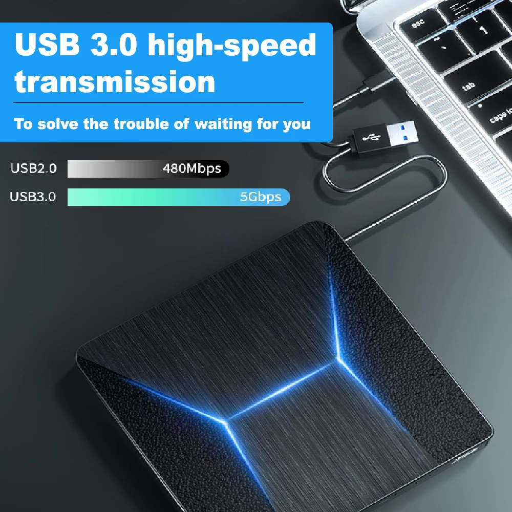 Внешний Blu-Ray привод, USB 3,0 и Type-C, Blu-Ray горелка, тонкий 3D оптический Blu-Ray DVD CD Привод, совместимый с Windows XP/7/8/10