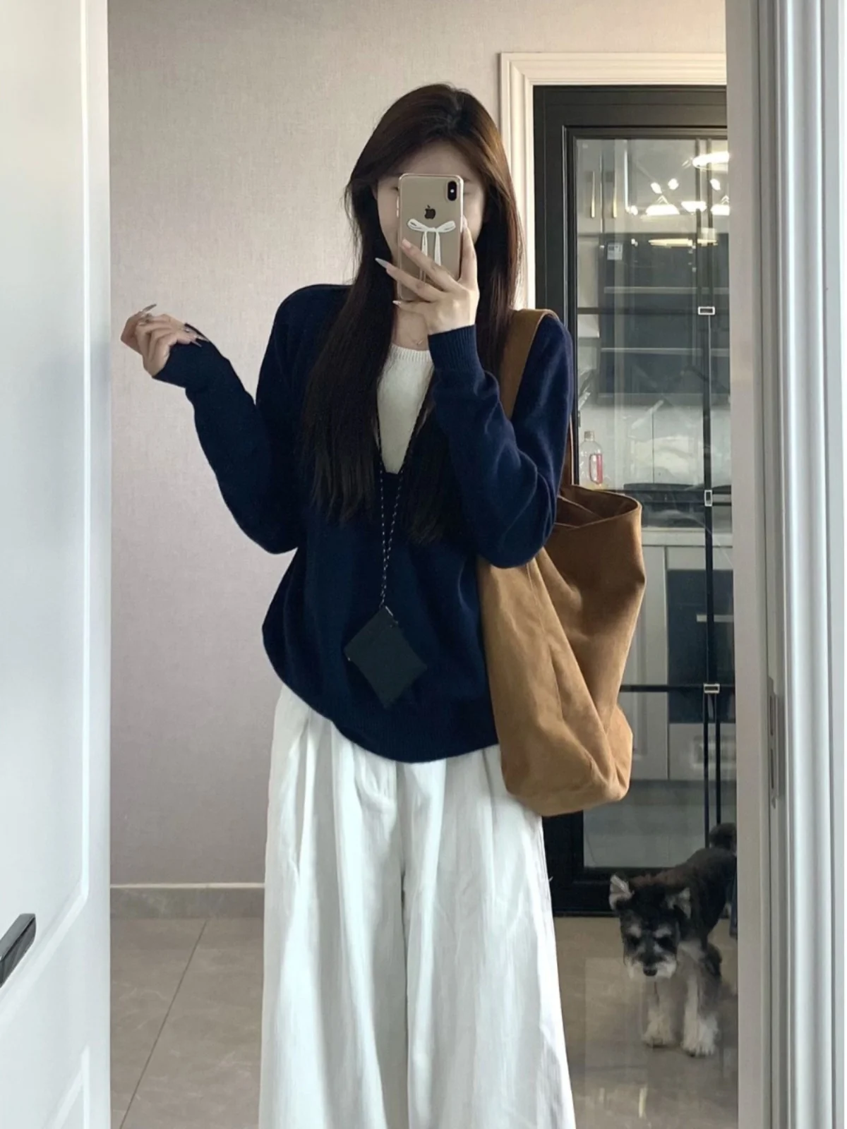 الأمريكية كسول Sle اللون بلو فضفاض محبوك V-Ne أعلى المرأة ربيع الخريف التخسيس طويل Sve سترة عارضة Faion