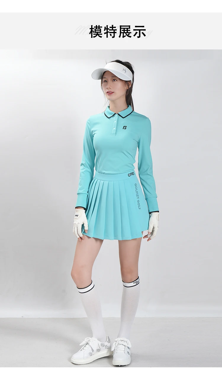 Golfist Spring and Autumn Women's Long Sleeve Golf Women's Set High Elasticity T-shirt Collar Top Skirt Quick Drying Pants Skirt