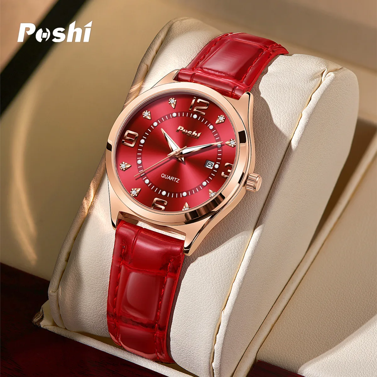 POSHI 972 Fashion Quartz Watch Casual Ladies Dress Wristwatch Leather Strap With Date Life Waterproof Original Watches Girls