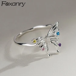Foxanry Sparkling Colorful Zircon Ring for Women Couples New Fashion Elegant Butterfly Geometry Handmade Wedding Bride Jewelry