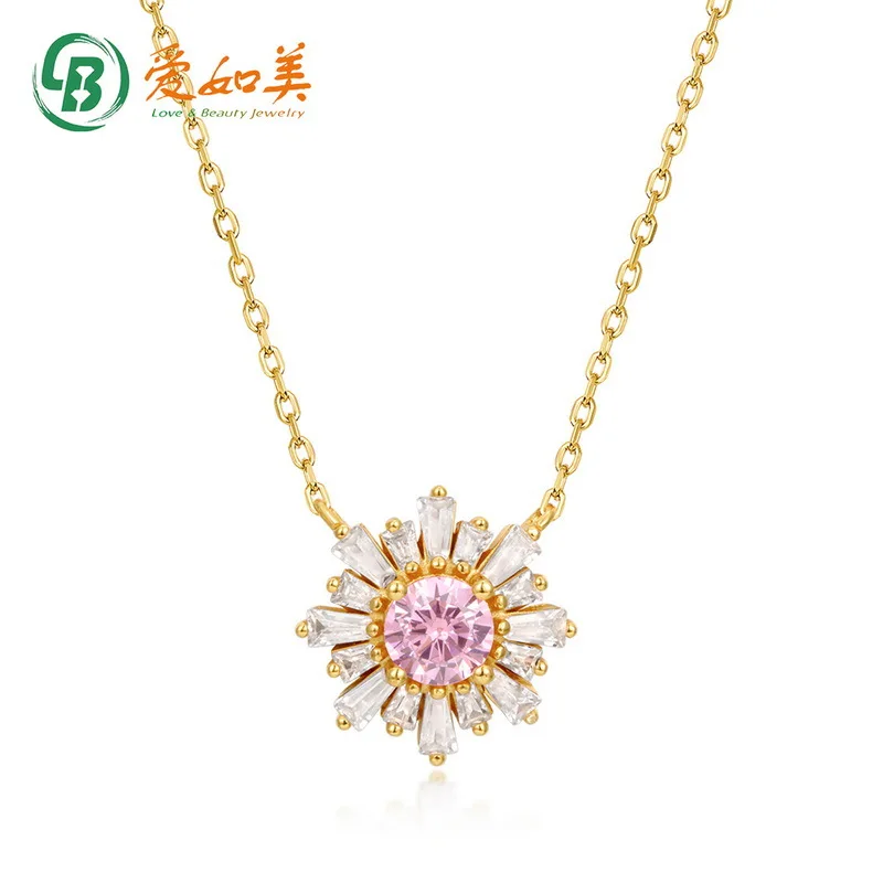 

Модное микроинкрустированное ожерелье с подсолнухом, золото 18 карат, платиновое посеребрение PT950, 7-слойное розовое ожерелье с инкрустацией золотом