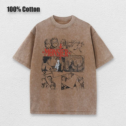 Imagen 2 del producto Camisetas de monstruo de Anime lavadas para hombres y mujeres, camisetas Harajuku de algodón, camisetas Retro de alta calidad para hombres y mujeres, camisetas Unisex