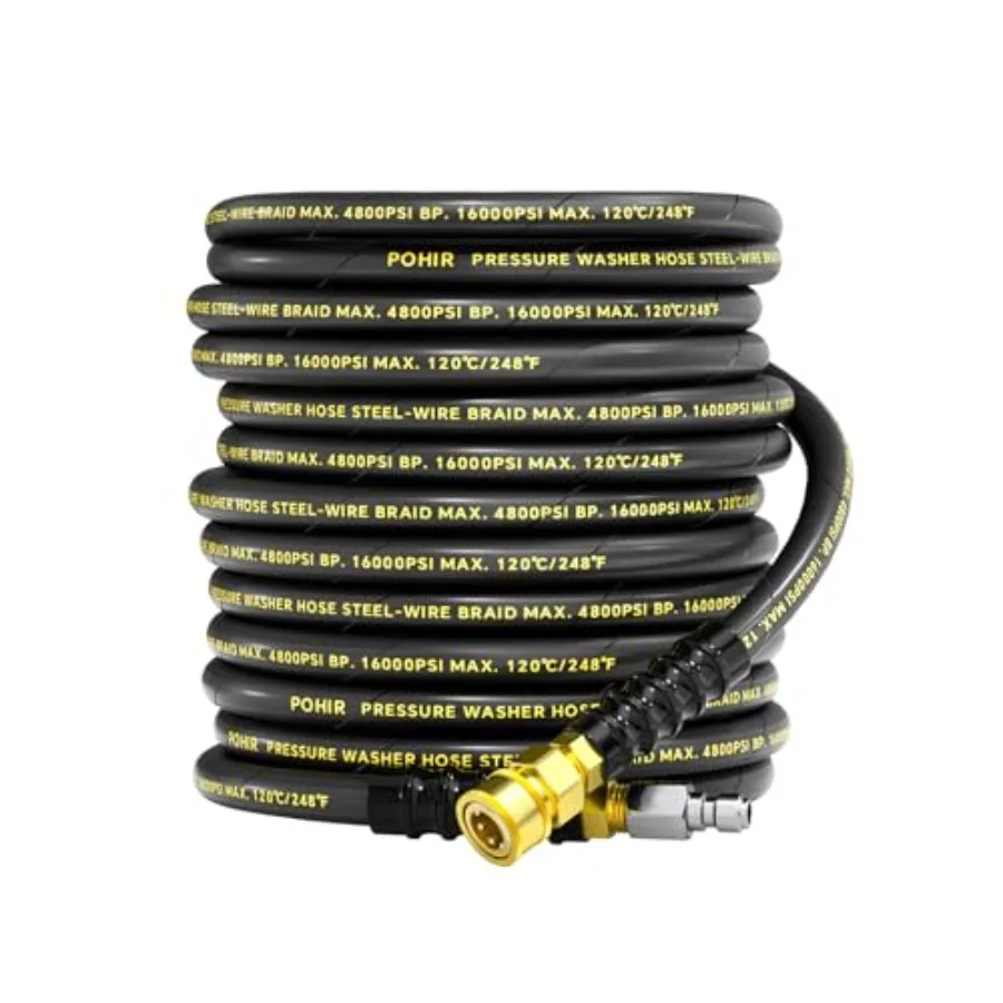 

3/8 Pressure Washer Hose 50ft 4800PSI Steel Wire Braided with Swivel Quick Connect High Pressure Water Washing Hose for Commerc