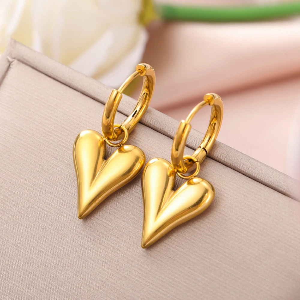 My Shape Heart Huggie Hoop Earrings Gold Color Stainless Steel Hoop Earrings Trendy Fashion Jewelry for Women Wedding Gifts Girl