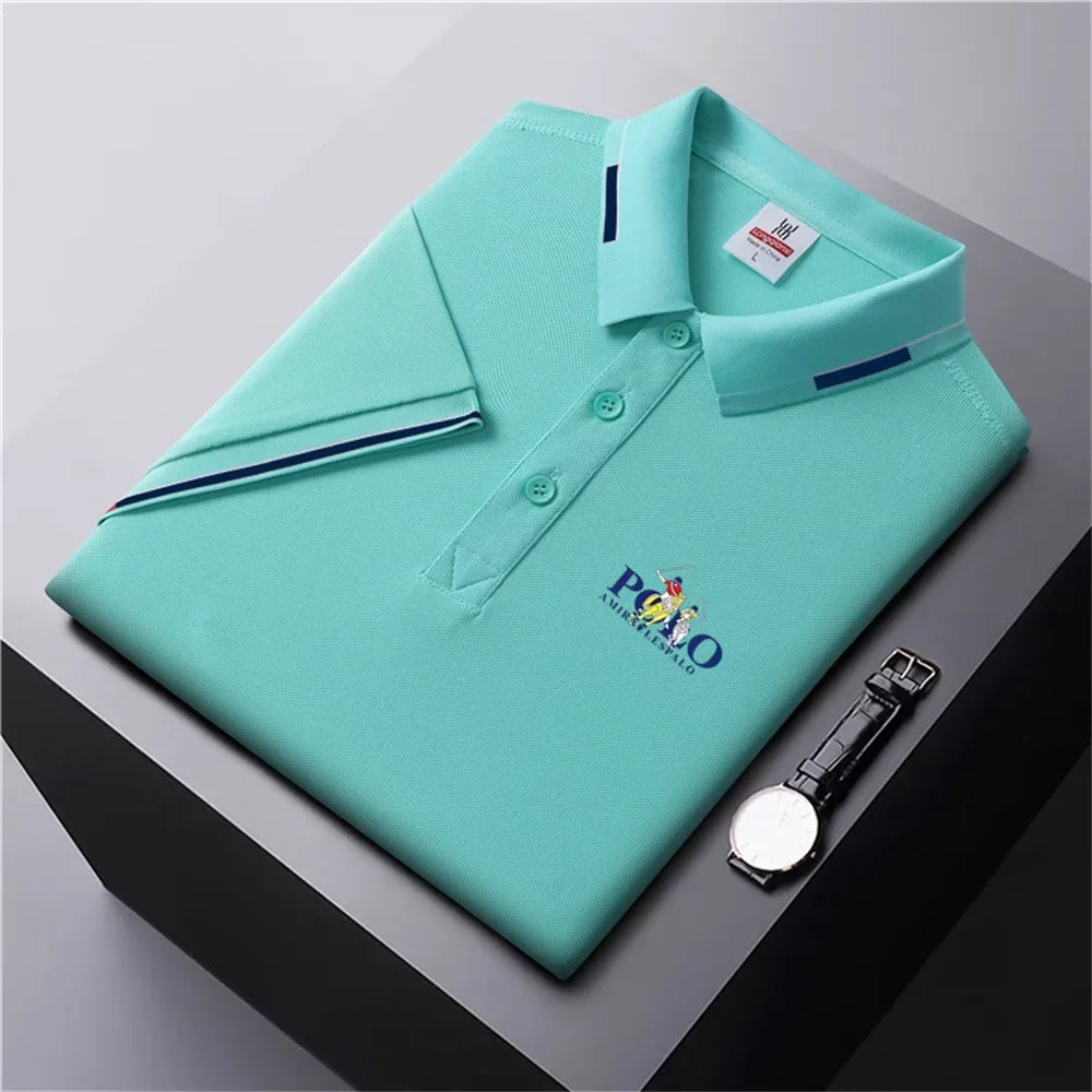 Summer high-quality men\'s printed polo shirt new high-end business casual quick drying and breathable polo collar short sleeved