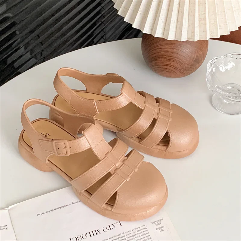 Women's Roman sandals summer outside wear thick bottom solid color non-slip sandals slippers