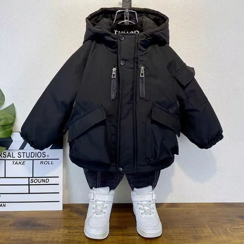 

2025 New Boys Faux Fur Parka Coat Thermal Lined Winter Jacket for Kids Stylish & Warm Cotton Coat for Toddler Boys