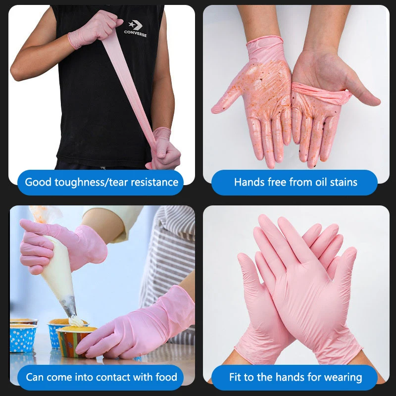 Guantes de nitrilo desechables para la cocina, resistentes al agua, antiestáticos, duraderos, para tatuajes, color rosa claro, 1 par