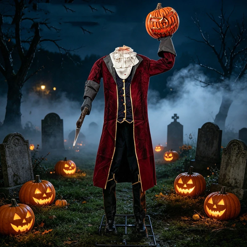 Large Mechanical Animated Headless Knight Halloween Decoration Motion Activated Standing Horror Prop Outdoor Scene