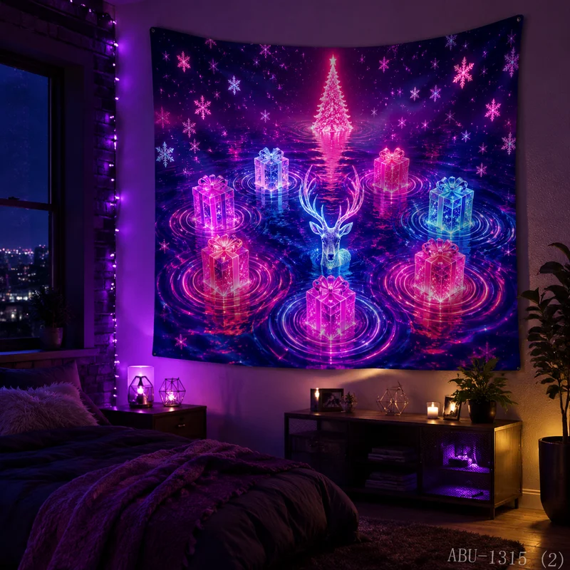 VIKAMA Neon Rainbow Gift Stack Radiant Light Ray Starry Bokeh Present Christmas Tapestry Bedroom Living Room Dorm Home Decor