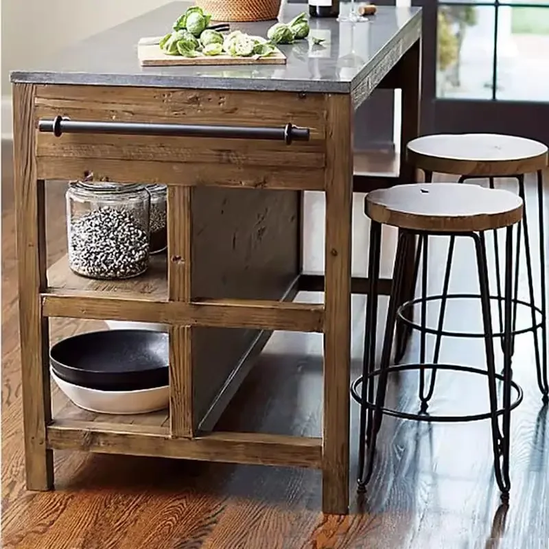 TAO  American solid wood retro locker mobile narrow dining side cabinet cooking table kitchen operation