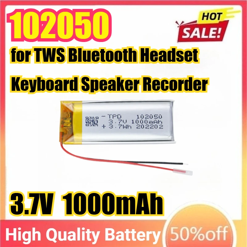

1-10pcs1000mAh 3.7V 102050 Battery Lithium Polymer Batteries for TWS Bluetooth Headset Keyboard Speaker Recorder Tattoo Machine