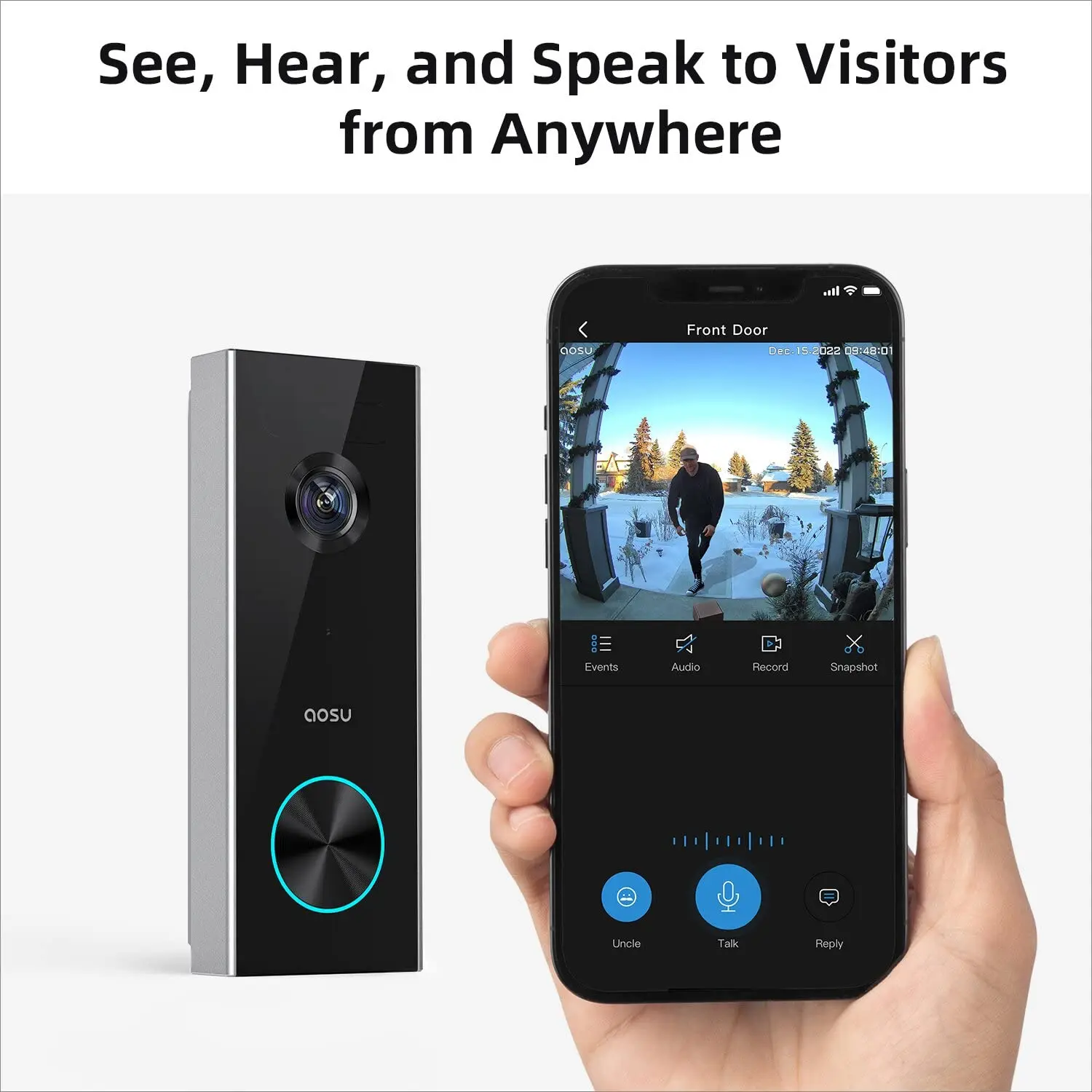 AOSU-Interphone vidéo sans fil avec batterie intégrée, sonnette WiFi 3MP, détection humaine AI, audio bidirectionnel, sonnette de porte intelligente, prise en charge d'Alexa