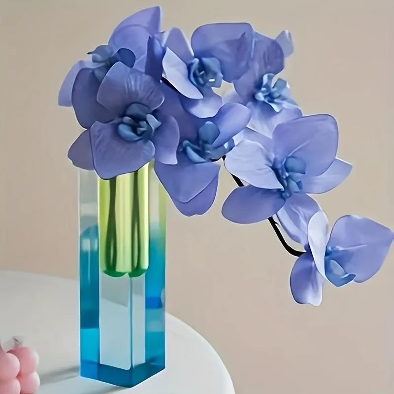 1pc Rectangular Flower Base, Colourful Nordic Acrylic Column Flower Container, Single Stem Vase, For Living Room Bookshelf Decor