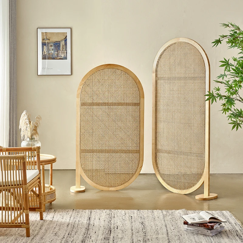 Solid wood seat screen retro rattan screen living room bedroom removable shading simple modern ash wood partition