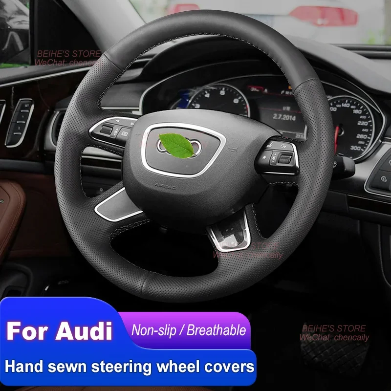 

Чехол на руль из натуральной кожи наппа ручной работы, нескользящий, износостойкий, для Audi A6L Q3 Q7 A8 2013-2018, аксессуары для интерьера