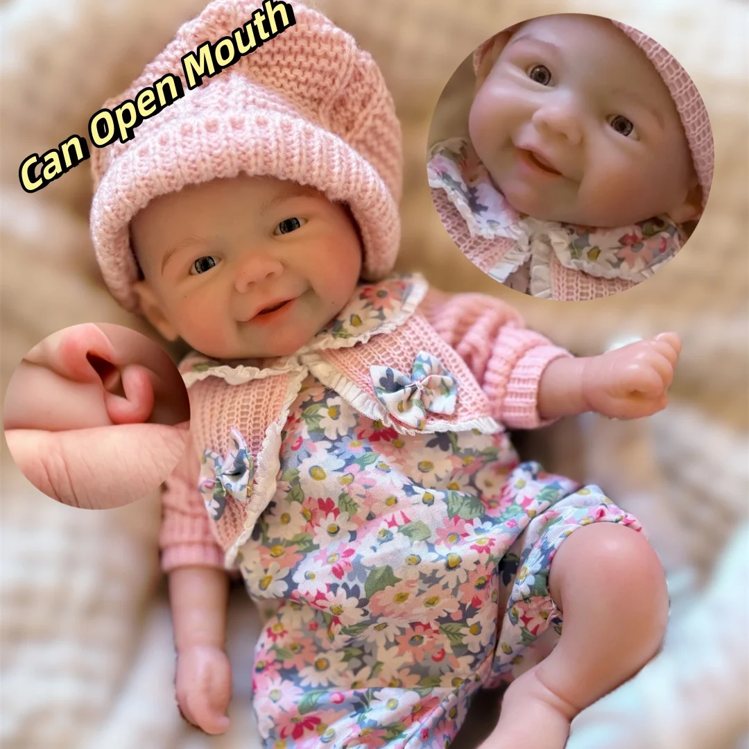 33cm Can Open Mouth Waterproof Solid Silicone Vivienne Bebe Reborn Girl With 3D Painted Skin Soft Touch Newborn Girl Doll