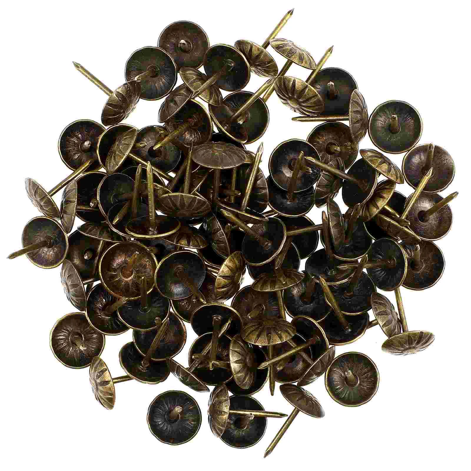 100 Pcs Vintage Decor Chrysanthemum Bubble Nail Upholstery Tacks Metal for Furniture Brass Thumbtacks Mother