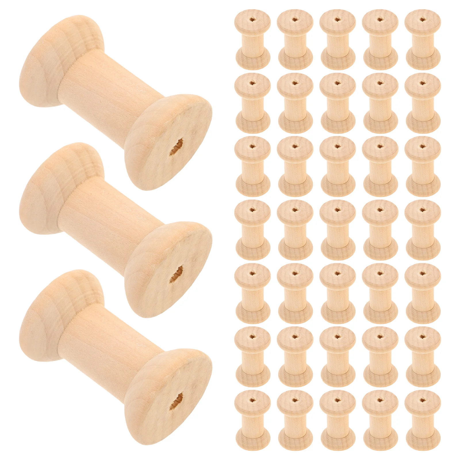 

50pcs Wooden Spools Retro Natural Wood Grain Thread Storage Organizer Empty Spool Woolen Spool Sewing Supplies
