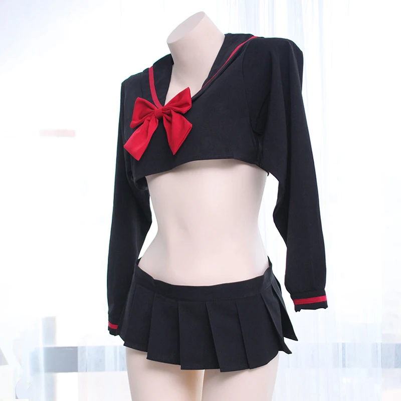 Studente giapponese JK uniforme donna Sexy scuola ragazza costumi Cosplay manica lunga Kawaii Bowknot marinaio Sexy minigonna Lingerie