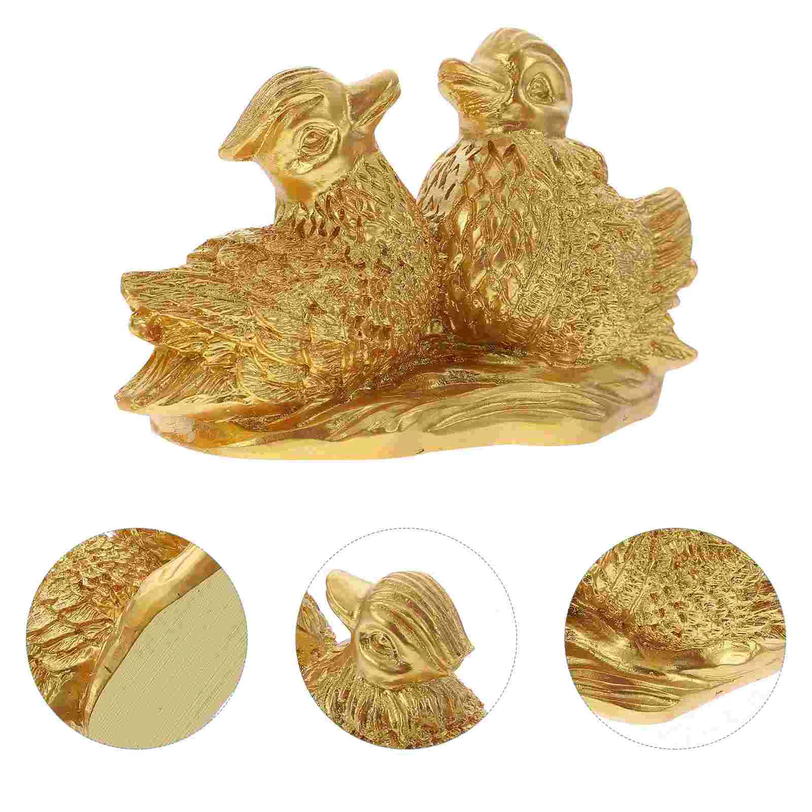 

Small Animal Statue Mandarin Duck Ornament Gift Car Decor Wedding Golden Synthetic Resin Gifts