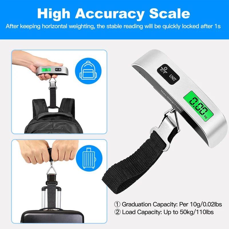 50kg Portable Luggage Scale Digital Hanging Bag Weight Scale Handheld LCD Display Electronic Travel Scale Balance Weight Tool