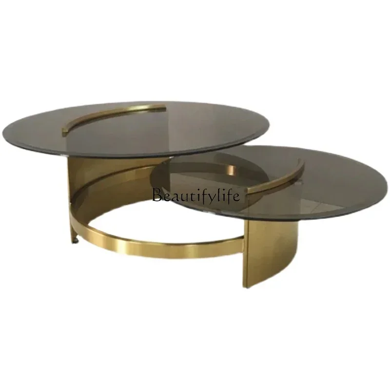 

LD33High and Low Combination Creative Coffee Table Light Luxury Home Model Room Tempered Glass Minimalist Tea Table