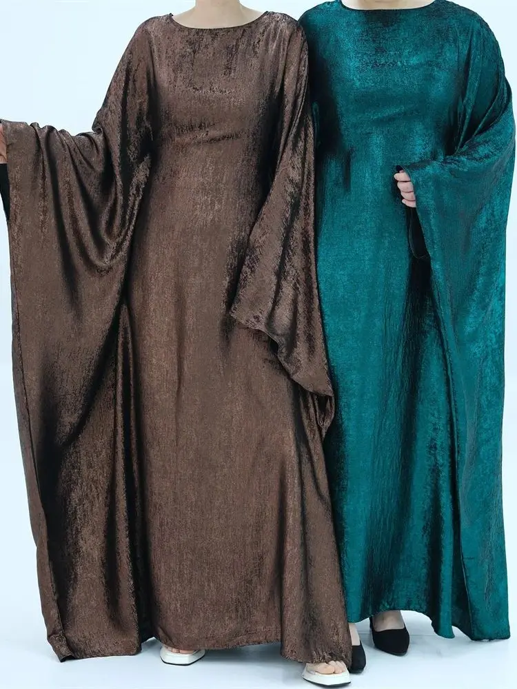 Batwing Satin Maxi Abaya Dubai Luxury 2024 Abayas For Women Muslim Kaftan Dresses Islam Caftan Marocain Robe Femme Musulmane