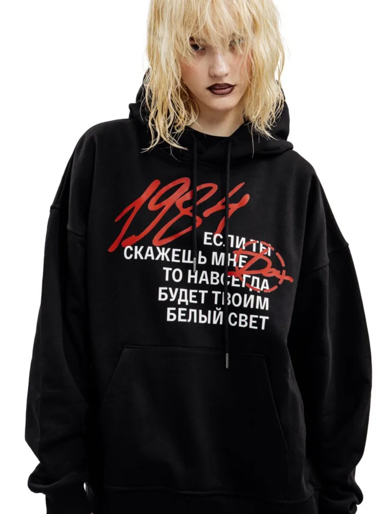 Gothic Y2k Hip-Hop Harajuku Streetwear Pullovers Women Hoodies 1984 Graphic Letter Print Hooded Loose Aesthetic Punk Sweatshirts