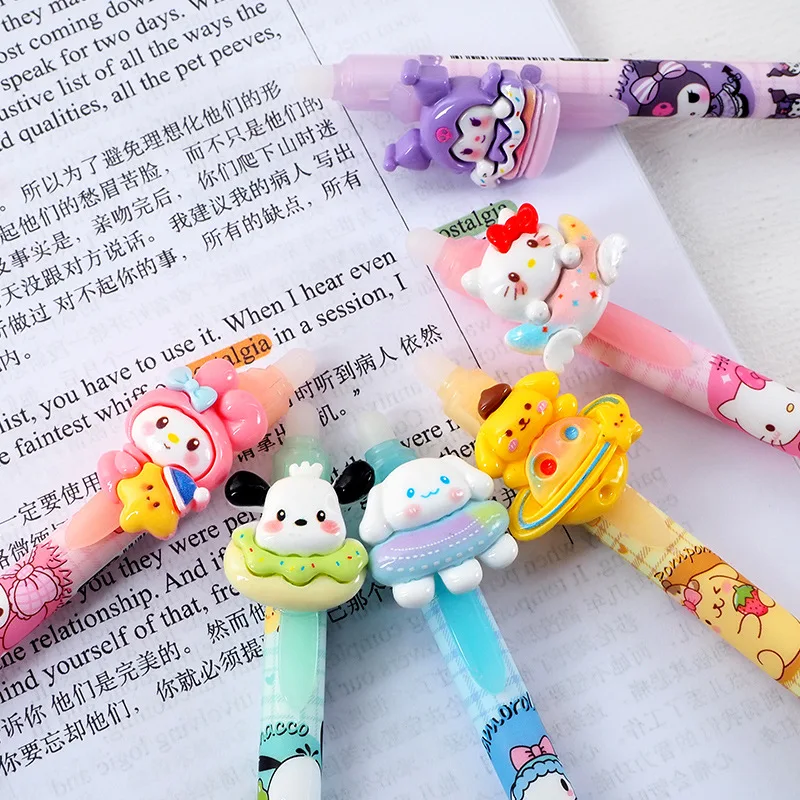 Imagem -04 - Caneta Gel Erasable Sanrio Cartoon Coreano Bonito Hello Kitty Kuromi Resina Estéreo Canetas de Presente Blue Girl 36 Pcs 0.5 mm