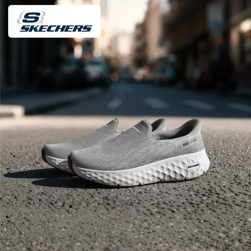 Skechers Men Slip Ins Walking Shoes Grey Breathable Knit Mesh Light Cushion Easy On Slip On Daily Casual Sneakers 217111-GYNV