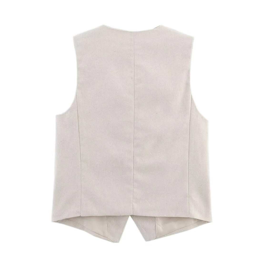 ชุดเซ็ตเสื้อกั๊กผ้าลินินผสมสีพื้นสำหรับผู้หญิง กางเกงขาสั้นเอวสูงทรงหลวมสบายๆ แฟชั่นลำลอง