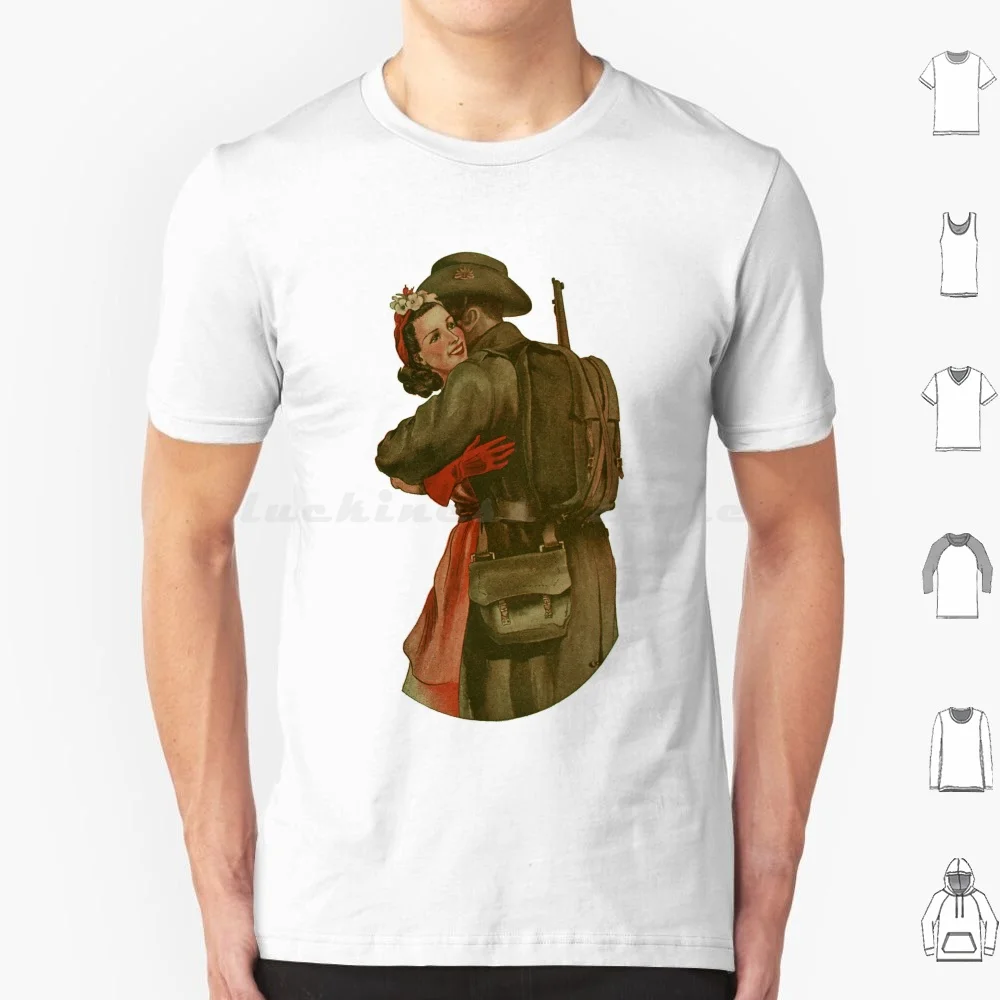 The Aussie Digger & His Sweetheart T Shirt Big Size 100% Cotton Soldier Wwii Military Digger 1940S Aussie Anzac Sweetheart