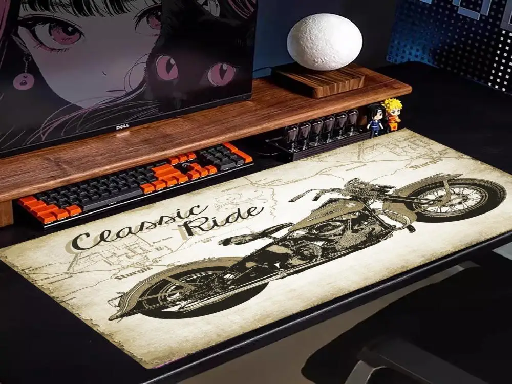 Large Size Mousepad Table Mat For Bedroom Learning Games Retro Old Motorcycle Themed For Office Desktop Laptop Mat
