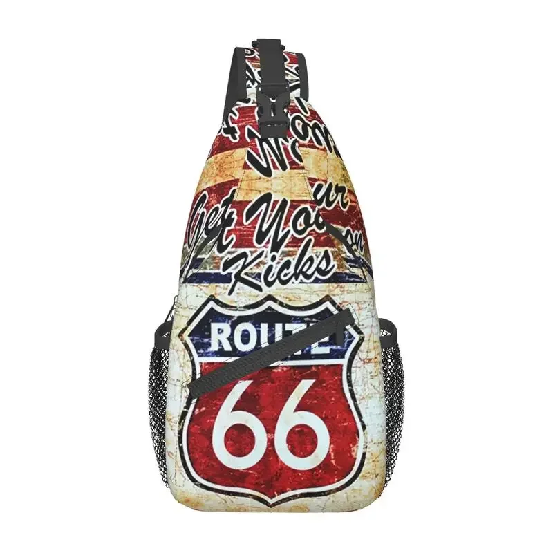 Casual Vintage Route 66 Sling Bag for Traveling Men's American Road Chest Crossbody Backpack Shoulder Daypack