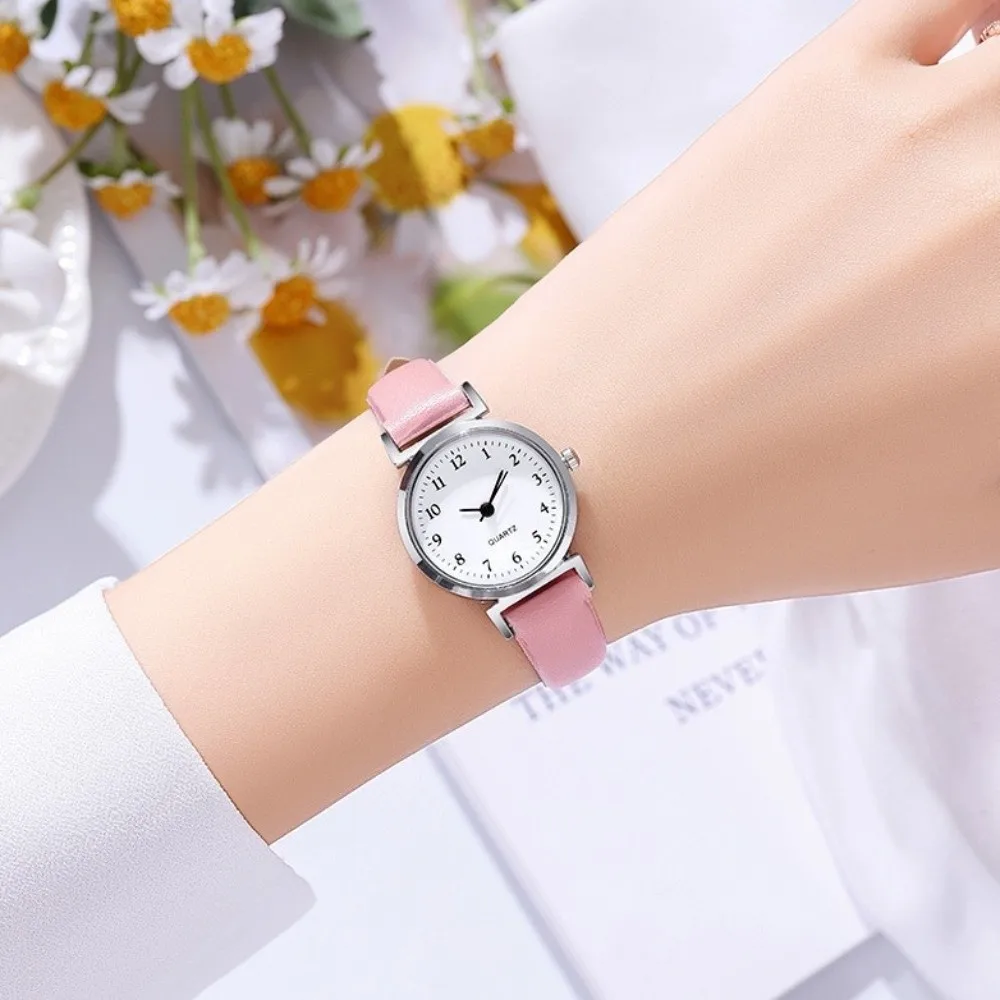 New Round Dial Quartz Watch PU Leather Strap Candy Color Women Watch Simple Stainless Steel Ladies Wristwatches Gifts