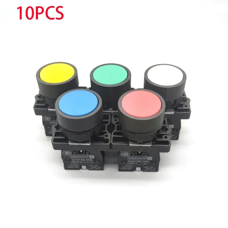 10PCS 22mm Momentary Flat Push Button Switch XB2- EA31 EA42 ZB2-BE101C 102C NO/NC 10A Self Return Power Starter Switch Red Green