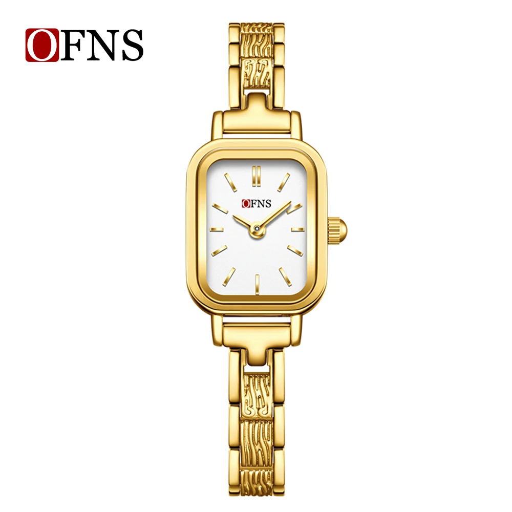 OFNS 5520 2026 New Quartz Watch Simple Scale Square Quality Gold Plated Ladies Women Watches Business Steel Folding Clock
