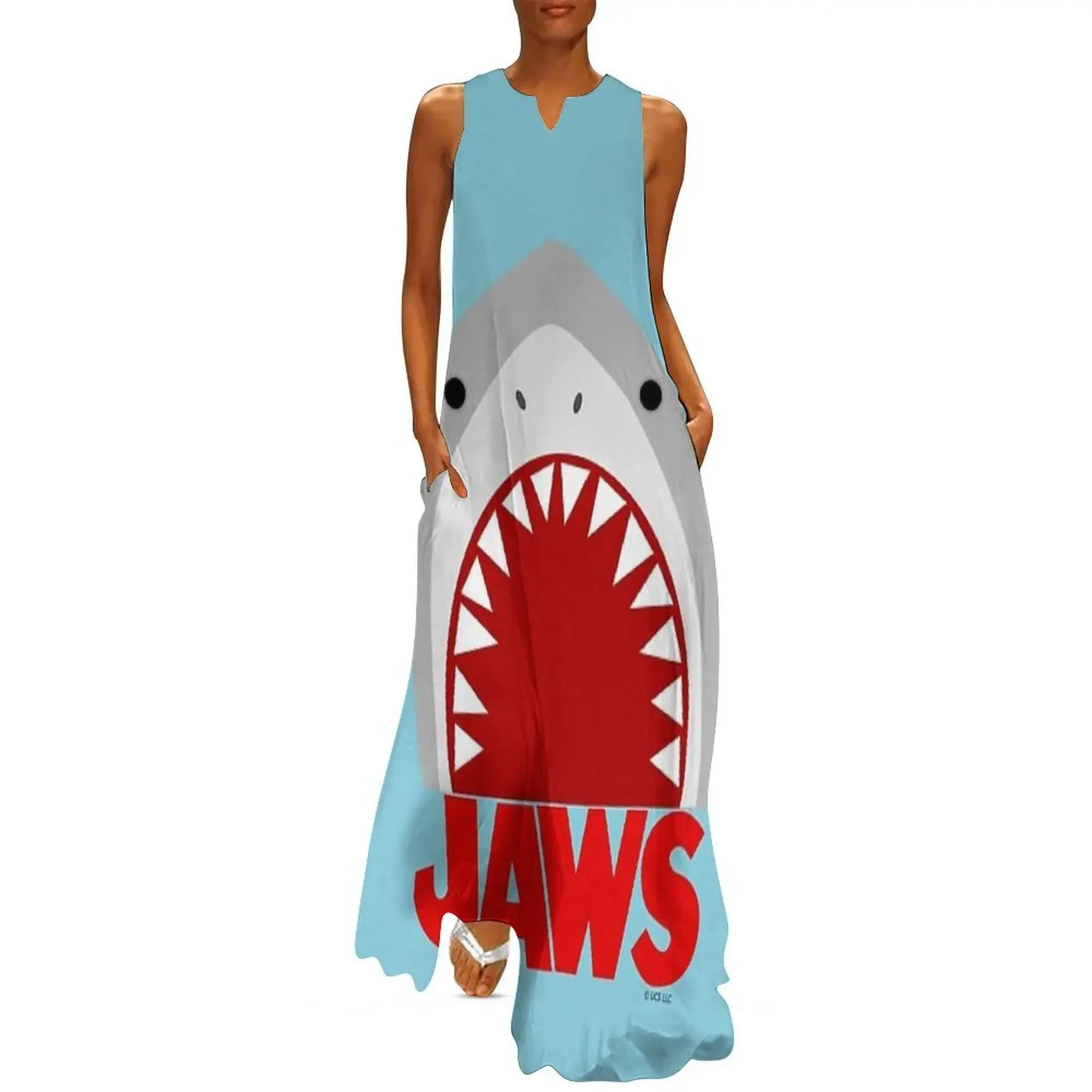 

Jaws Fan Art , Shark Jaw Open , Sharp Teeth , 1975 Classic Film Long Dress Women dresses summer dresses for prom