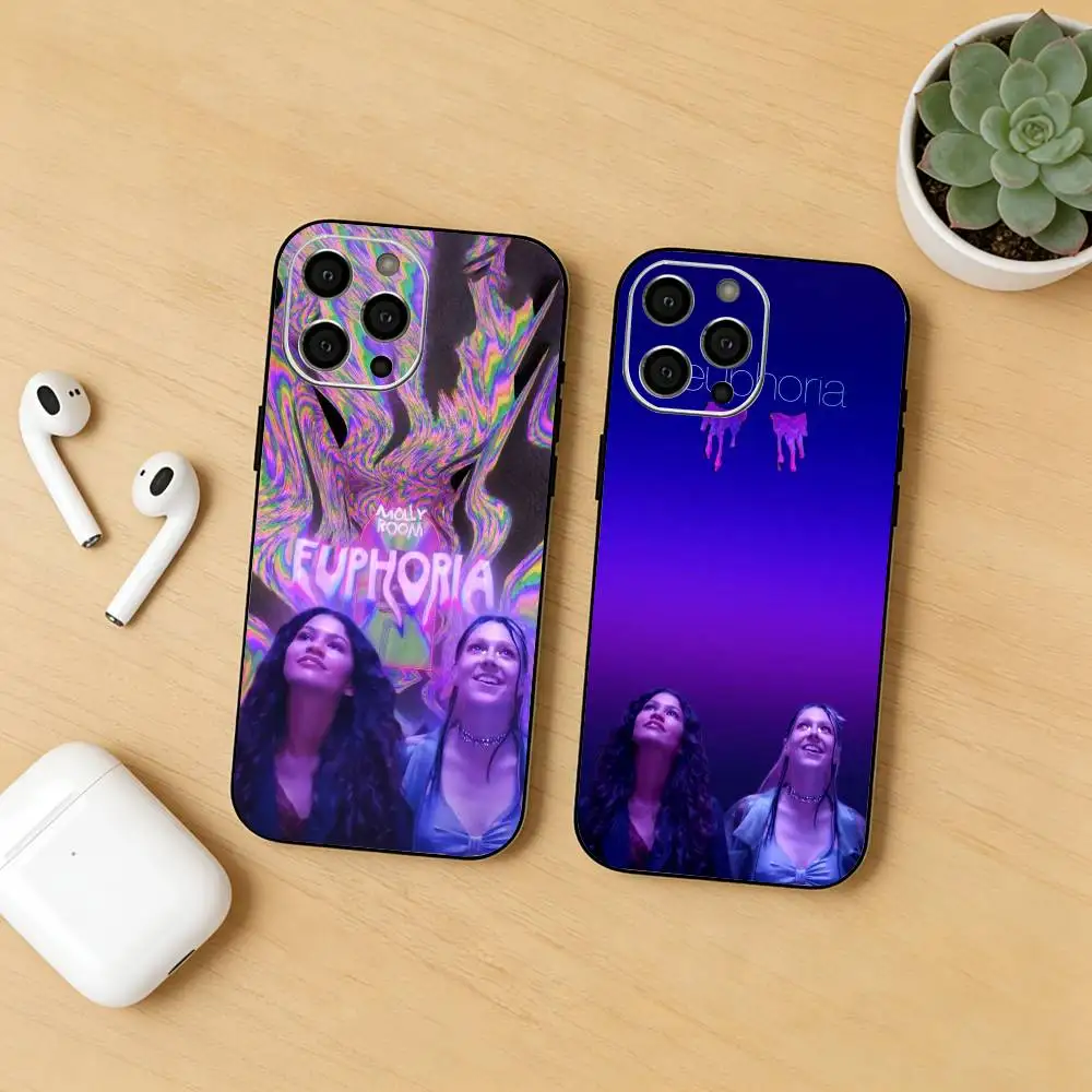 

American TV series E-Euphoria Phone Case For iPhone17,16,15,14,13,12 Plus,Max Soft Silicone Black Cover