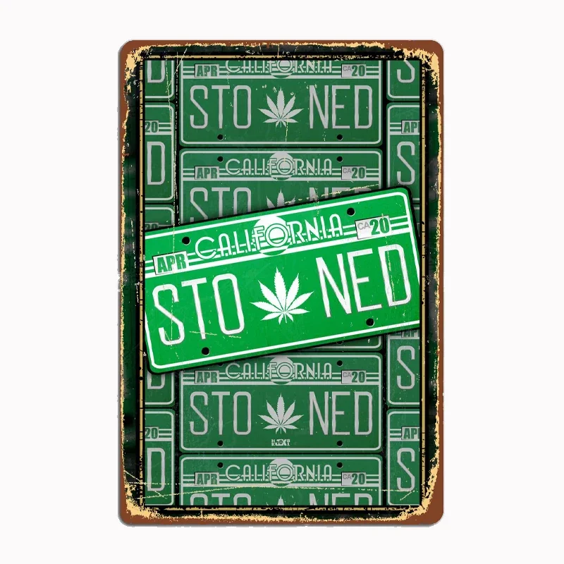 

Vintage Stoned License Plate Neon Poster Sign Cat Bar Wall Decor Farmhouse Room ation Home Metal Wall Decor
